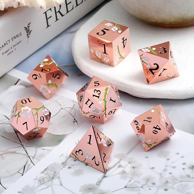 Metal Dice Set D&D, DNDND 7 PCS Flower Metallic DND Dice Set - Image 3