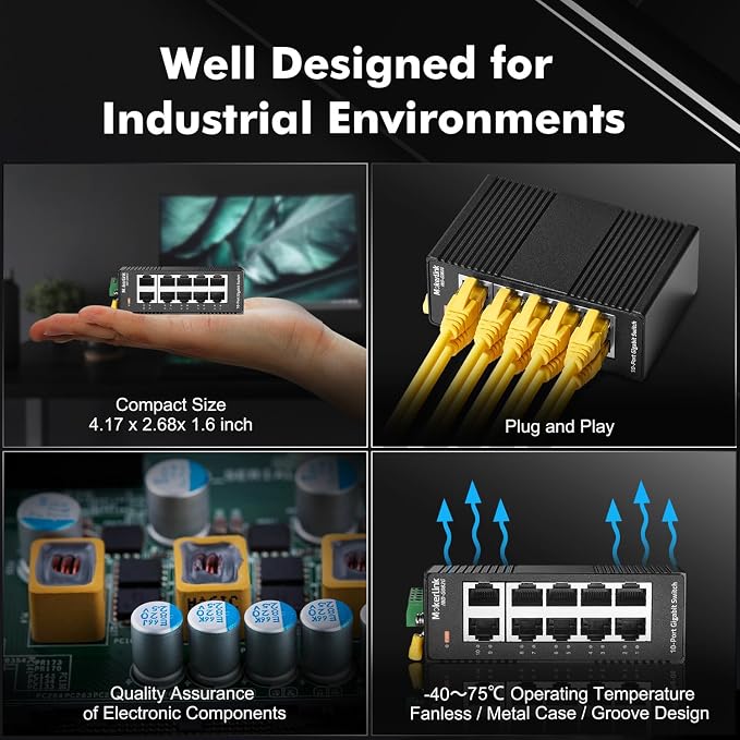 MokerLink 10 Port Gigabit Industrial DIN-Rail Ethernet Switch, Unmanaged IP40 - Image 5