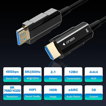 8K HDMI 2.1 Cable 30ft/9m, Long Fiber Optic HDMI Cable, Ultra High Speed Thin - Image 2