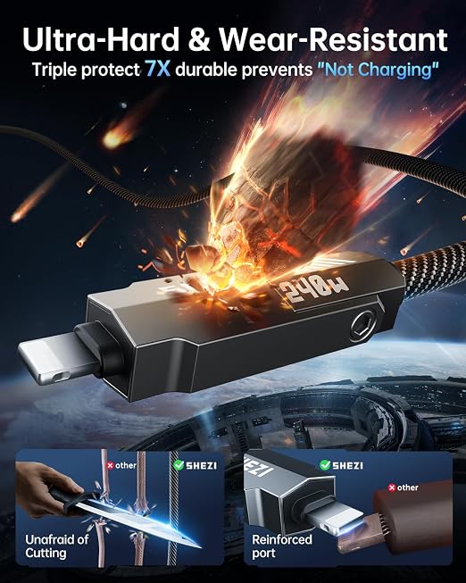 SHEZI Nylon Braided 4 in 1 USB C Cable 240W 5FT Compatible - Image 7