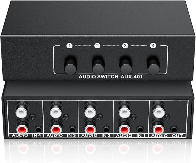 3.5mm Aux + RCA L/R Audio Switch Box 4 in 1 Out Bidirectional, BolAAzuL Stereo by BolAAzuL