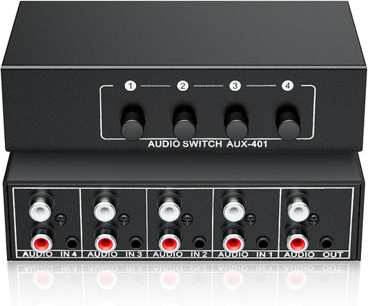 3.5mm Aux + RCA L/R Audio Switch Box 4 in 1 Out Bidirectional, BolAAzuL Stereo by BolAAzuL