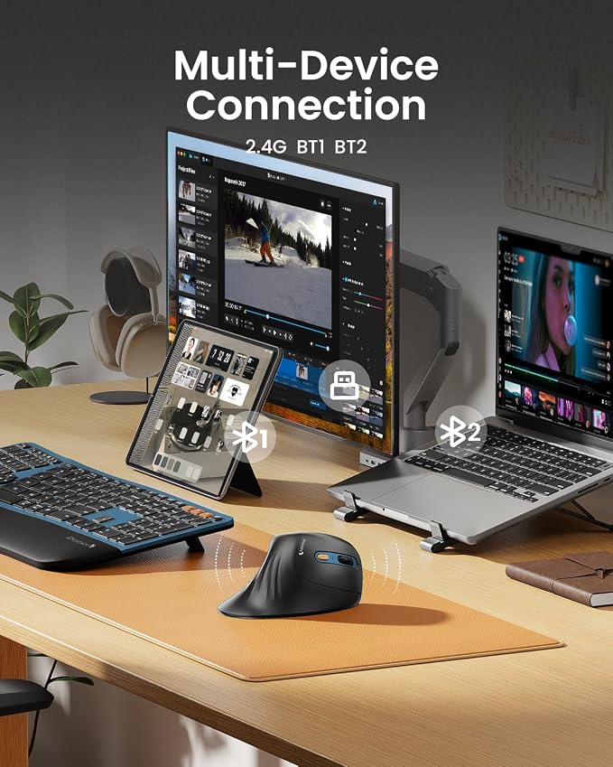 ProtoArc Ergonomic Vertical Mouse, EM11 NL Rechargeable Wireless Mouse Bluetooth - Image 3