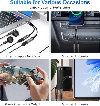 USB C Splitter，2 in 1 USB C Headphone and Charger Adapter Audio Dongle Cable - Image 8