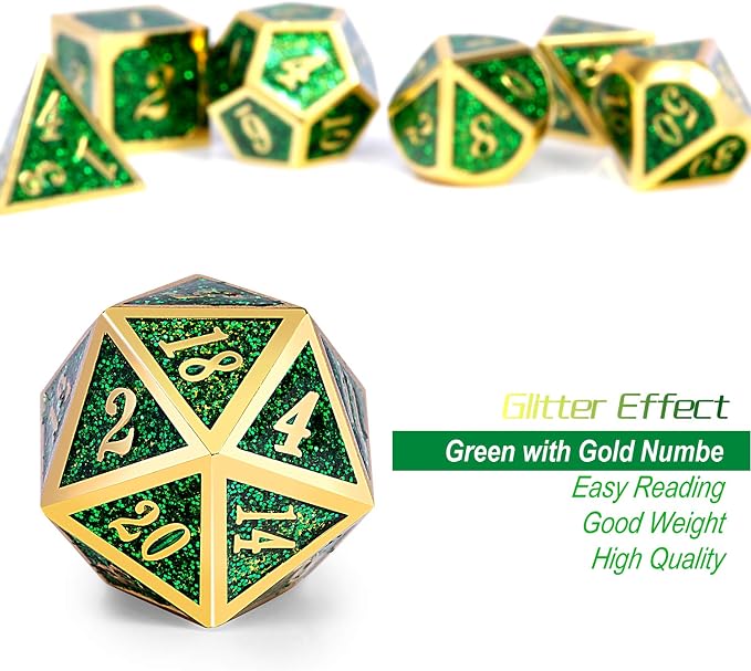 DNDND Metal Dice Set D&D, Glitter Green Heavy DND Dice - Image 5