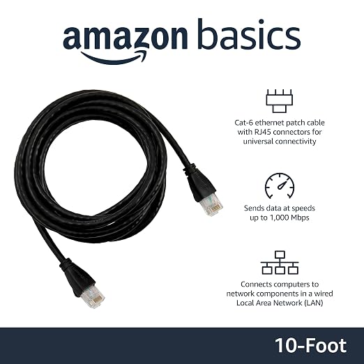 Amazon Basics RJ45 Cat-6 Ethernet Patch Cable, 1Gbps Transfer Speed, 10 Foot - Image 2