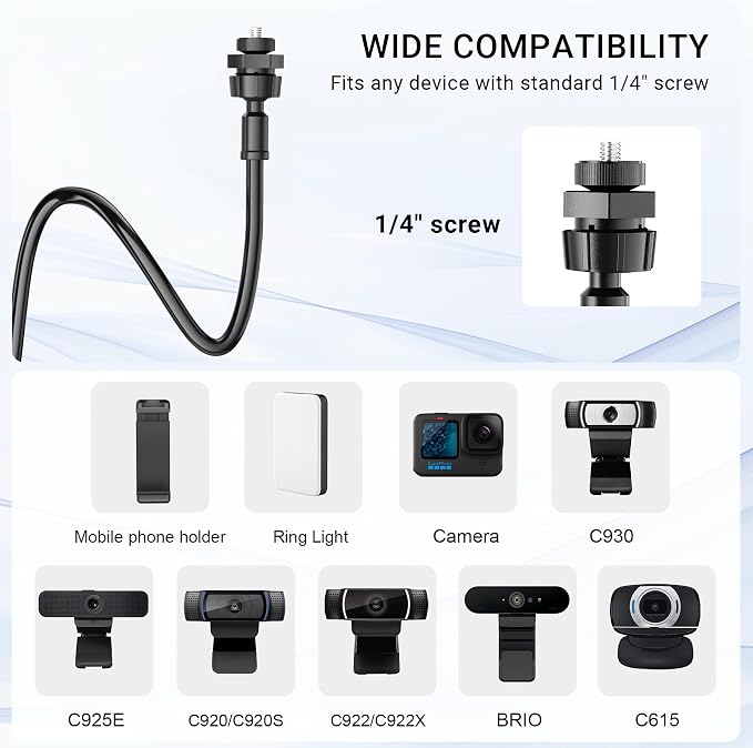 Flexible Webcam Stand Mount for Desk, Gooseneck Webcam Tripod - Image 4