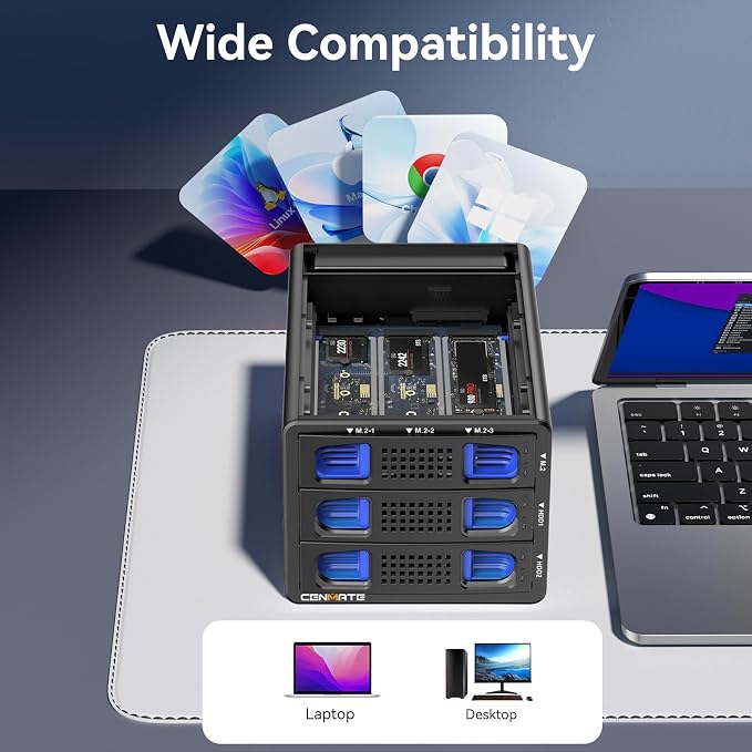 Hybrid 2*2.5/3.5" SATA HDD/SSD+3* M / B+M Key M.2 NVMe Enclosure - Image 9