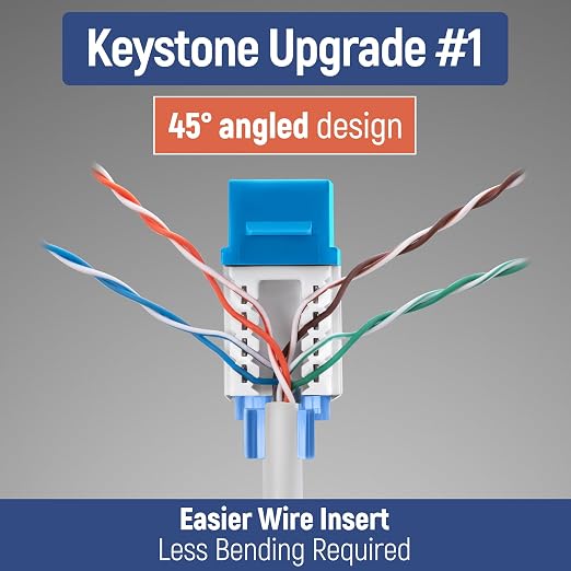 Everest 45° Angled RJ45 Cat5e Keystone Jacks 50-Pack in Blue - Image 3