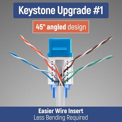 Everest 45° Angled RJ45 Cat5e Keystone Jacks 50-Pack in Blue - Image 3