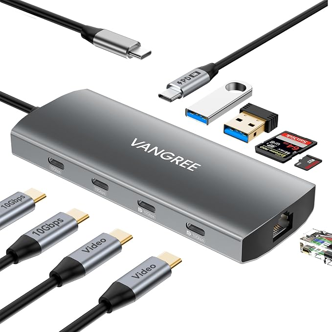 USB C Hub with Dual 4K@60Hz Displayports, 2 USB-A & 2 USBC 3.2 10Gbps Ports by VANGREE
