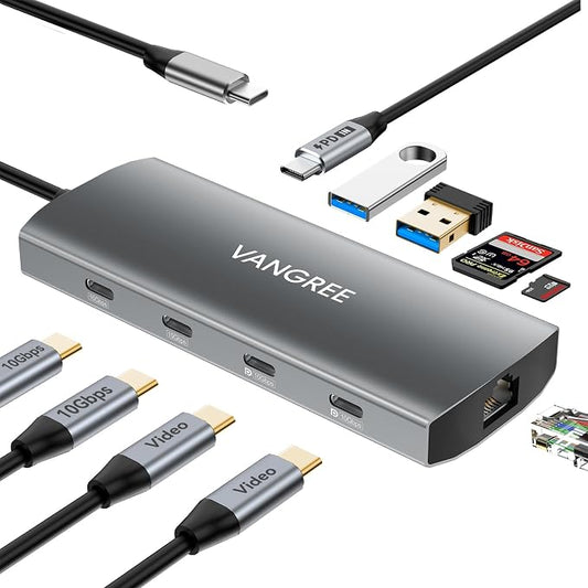USB C Hub with Dual 4K@60Hz Displayports, 2 USB-A & 2 USBC 3.2 10Gbps Ports by VANGREE