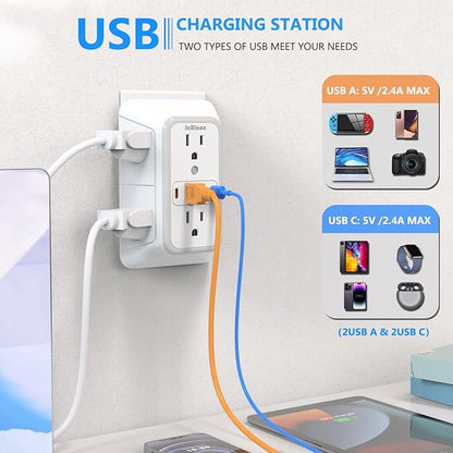 2 Pack Outlet Extender Surge Protector, 6 Outlet Splitter - Image 3