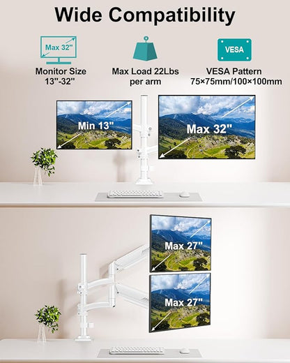 Dual Monitor Stand for Desk, Taller Monitor Arms for 2 Screens up to 32 inch - Image 5