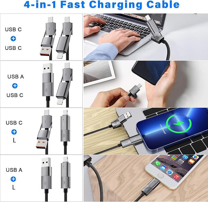 4 in 1 USB C Cable, PD 65W 27W, 480Mbps Data Transfer, Compatible - Image 2