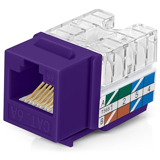 Everest 90° Angled RJ45 Cat6A Keystone Jacks 50-Pack in Purple by EverestMediaSolutions