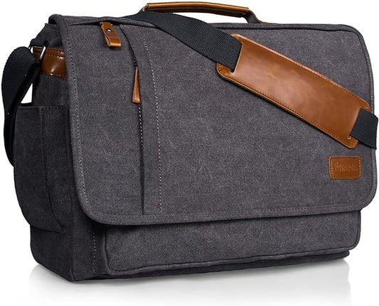 ESTARER Laptop Messenger Bag 17-17.3 Inch Water-resistant Canvas Shoulder Bag by ESTARER