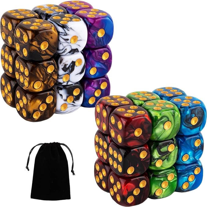 36 Pieces 16mm Marble D6 Dice 6 Sided Dice Set Round Corner Board Game Dice by LAMJAM