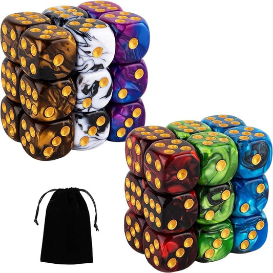 36 Pieces 16mm Marble D6 Dice 6 Sided Dice Set Round Corner Board Game Dice by LAMJAM