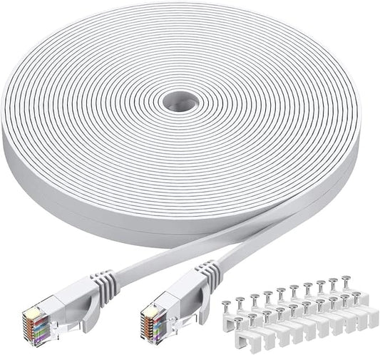 BUSOHE Cat6 Ethernet Cable 60 FT White, Cat-6 Flat Computer Internet LAN by BUSOHE