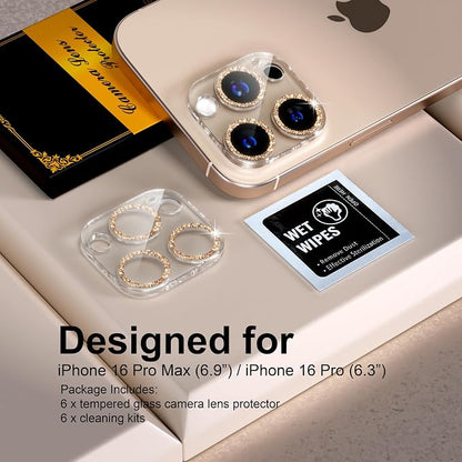 beuxece for 6 Pack iPhone 16 Pro/iPhone 16 Pro Max Camera Lens Protector 9H - Image 2