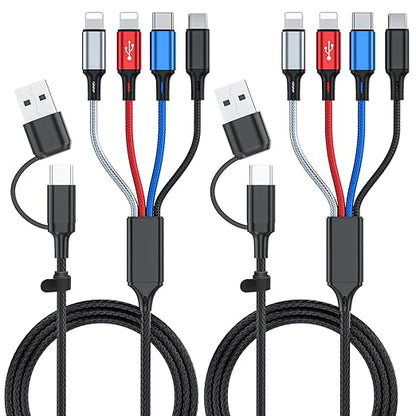 6 in 1 Multi Charging Cable 2Pack - 6FT USB Cable 3A Charger Cable Braided by Ankndo