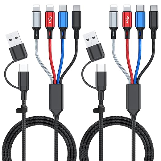 6 in 1 Multi Charging Cable 2Pack - 6FT USB Cable 3A Charger Cable Braided by Ankndo