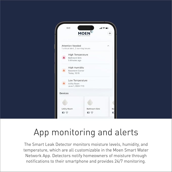 Moen White Flo Smart Water Leak Detector, Water Sensor Alarm - Image 3
