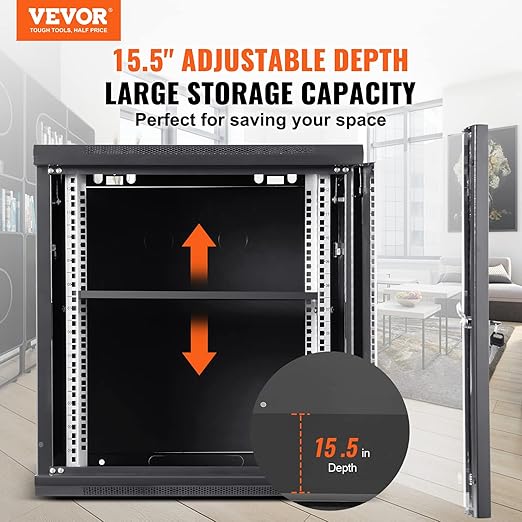 VEVOR 9U Wall Mount Network Server Cabinet, 15.5'' Deep, Server Rack Cabinet - Image 2