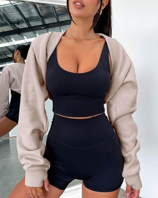 Zwurew Women's Bolero Shrug Long Sleeve Cropped Sweatshirt - Image 2