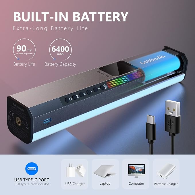 NEEWER RGB LED Video Light Stick, Touch Bar & APP Control, Magnetic Handheld - Image 7