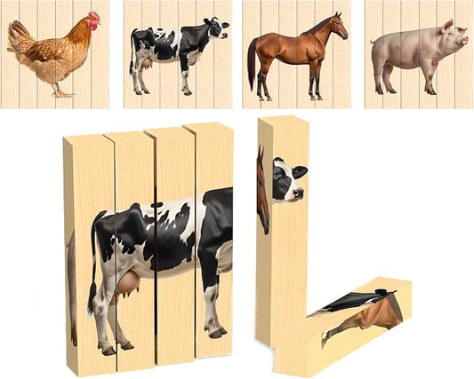 Wooden Animal Chunky Puzzles for Toddlers 2+ Years by MontessoriMe