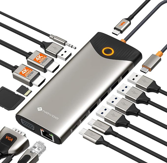 NOVOO USB C Docking Station Dual Monitor, 15 in 1 Laptop Docking Station 3 by NOVOO