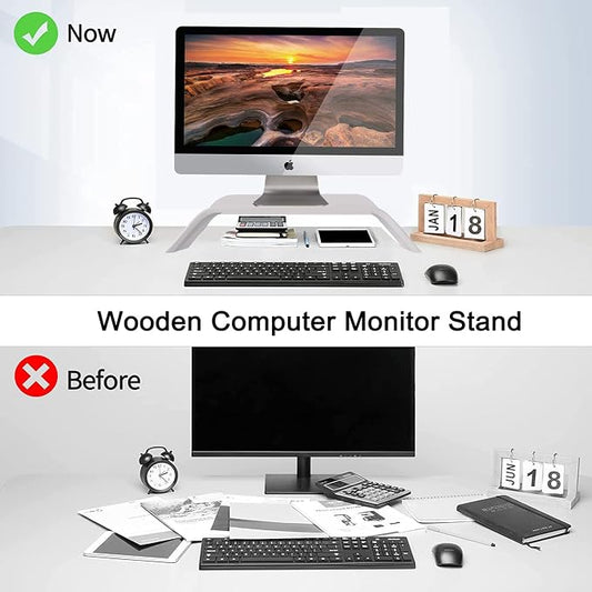 SAMDI Wooden Computer Monitor Stand, Desktop Accessories, Laptop Stand - Image 2