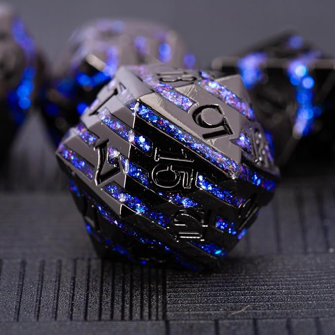 Metallic Glitter Stripes D&D Dice Set, RPG Metal Dice Set Dungeons and Dragons by Maywin