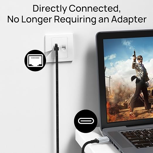 USB C to Ethernet Cable 5FT, Type C to RJ45 Nylon Cord, Gigabit Directly - Image 2