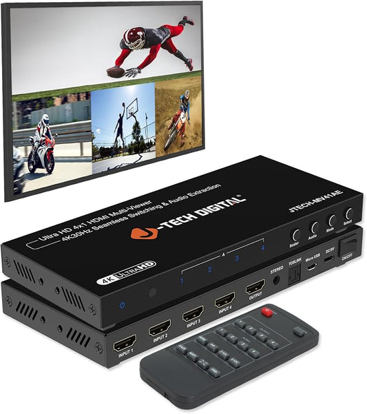 J-Tech Digital 4K HDMI Multiviewer Switch 4 in 1 Out, 4x1 4K 30Hz HDMI Quad by J-TechDigital