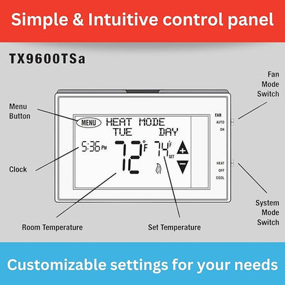 Lux Products TX9600TS Programmable Large Touchscreen Heating Cooling Thermostat - Image 7
