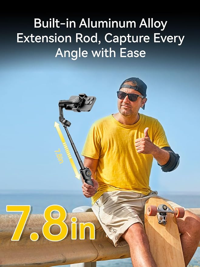 Gimbal Stabilizer for iPhone, 3-Axis iPhone Gimbal Built in 7.8' Extension Rod - Image 4