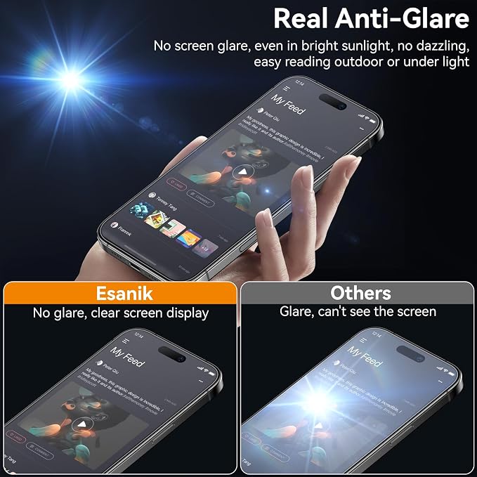 Esanik for iPhone 15 Pro Max Matte Glass Screen Protector Anti-Glare & - Image 3