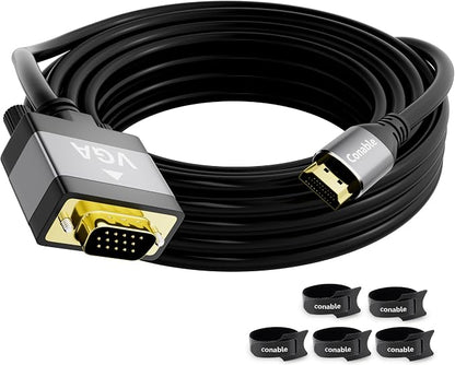 HDMI to VGA Cable 25 FT, Uni-Directional HDMI to VGA Cable, Aluminum Shells by Conable