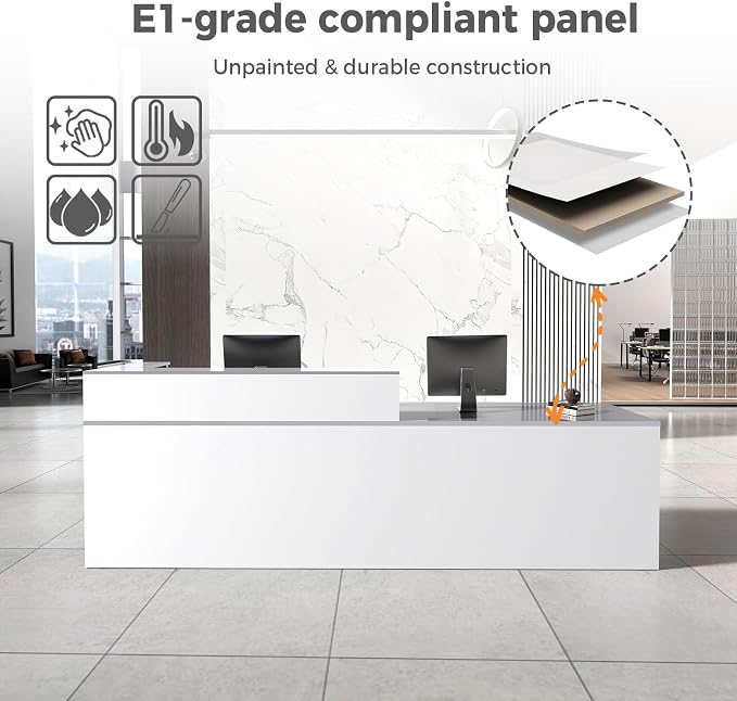 Reception Desk with Counter, Modern Front Desk Reception Counter with Keyboard - Image 3