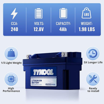 TYKOOL YT7B-BS, 240 CCA, 3X Cranking Amps, 5X Life, High Performance Lithium - Image 3