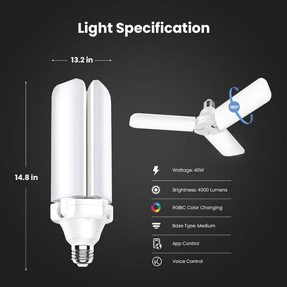 Feit Electric Smart LED Garage Light, 4000 Lumens RGBW Color Changing - Image 2