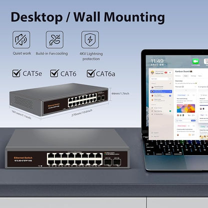18-Port 2.5G Unmanaged Ethernet Switch, 16×2.5G RJ45 Ports, 2×10G SFP+ Uplink - Image 6