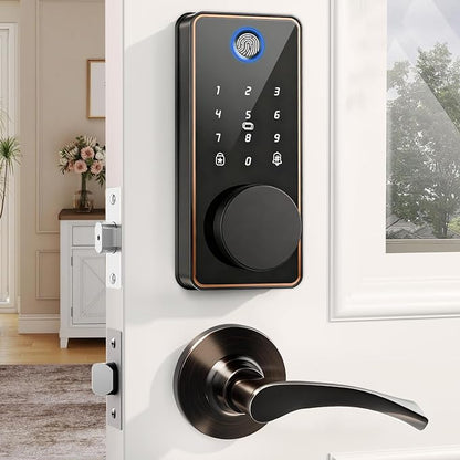 Keyless Entry Door Lock with 2 Lever Handles, Electronic Keypad Deadbolt by Biquole
