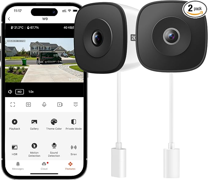 Window Security Camera 2K, Indoor WiFi Cameras 2.4GHz/5GHz, 2 Pack by HomiQLife