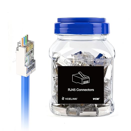 VCE Cat6 Shielded RJ45 Pass Through Connectors 100-Pack, RJ45 8P8C Cat 6/Cat 5e by VCE