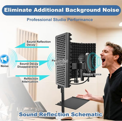 Studio Microphone Stand with Isolation Shield & Pop Filter, 5-Sided Tri-Layer - Image 8