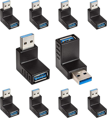 Cmple - [10 Pack 90 Degree USB 3.0 Male to Female Adapter Up Right Angle USB A by Cmple